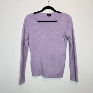 Talbots 100% pima cotton cable neck v neck sweater lilca purple size medium